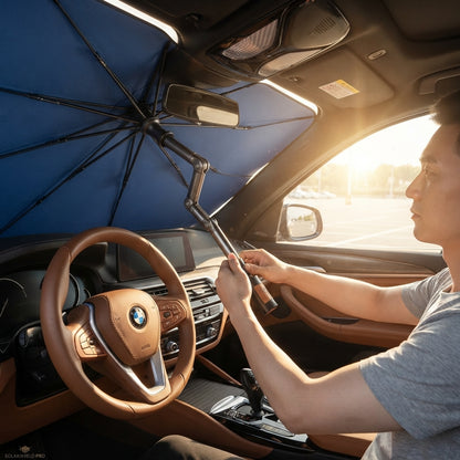Auto Zonnescherm Windscherm Paraplu met 360° Draaibare Buigbare Handgreep