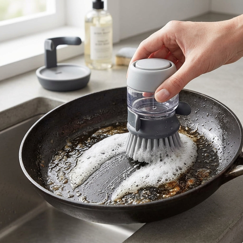 Soap Dispenser Dish Brush with Storage Bracket & Drainage Base TH