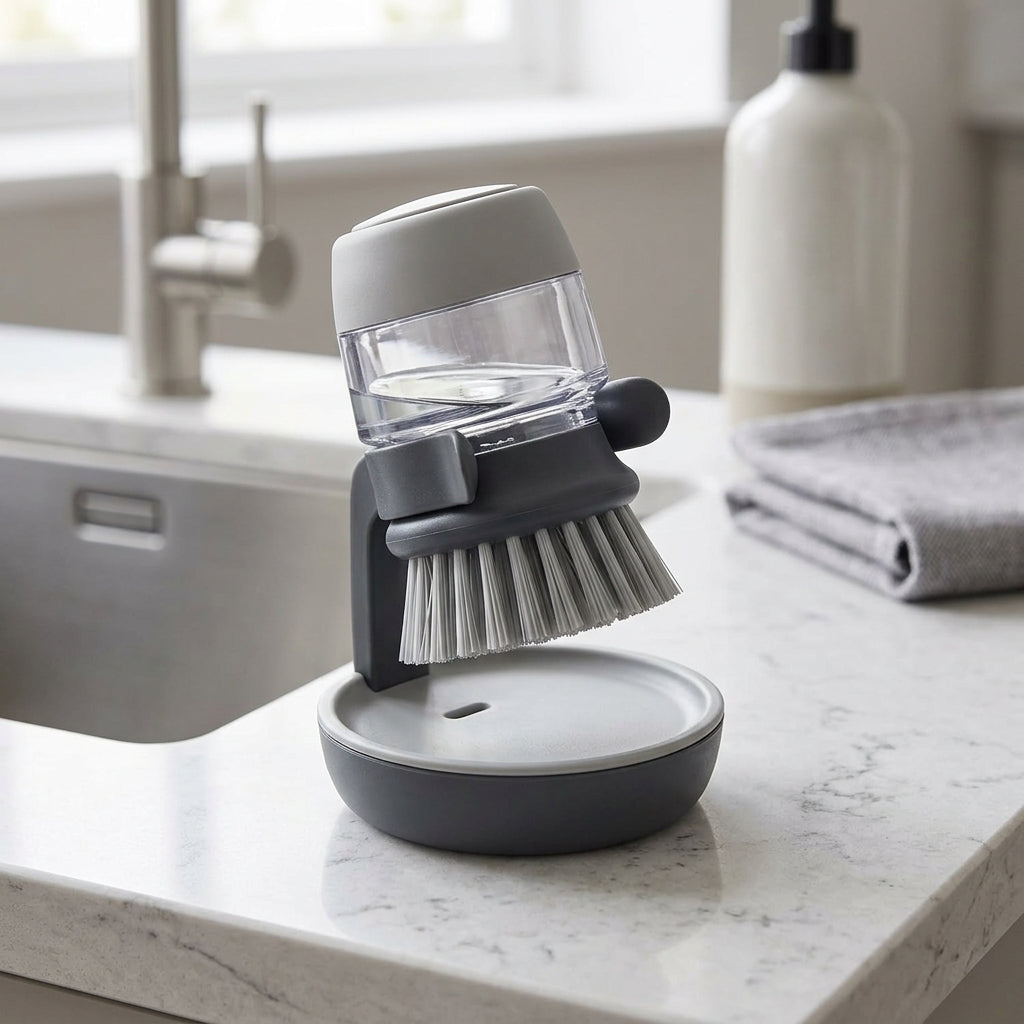 Soap Dispenser Dish Brush with Storage Bracket & Drainage Base TH