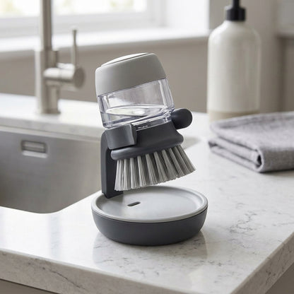 Soap Dispenser Dish Brush with Storage Bracket & Drainage Base TH