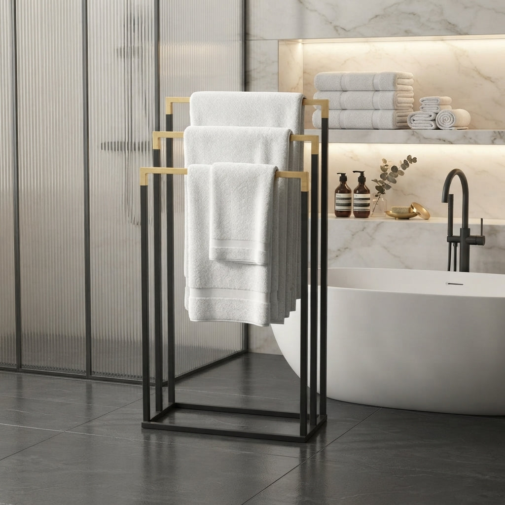Bathroom Solutions Handdoekrek 45x23x85 cm Metaal/Bamboe/Zwart