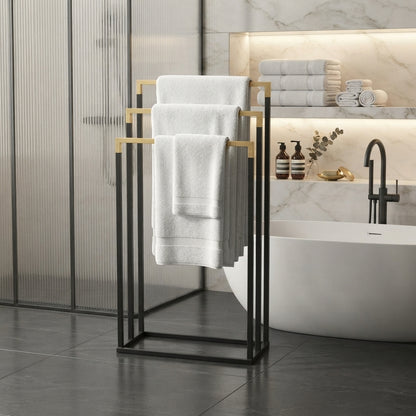 Bathroom Solutions Handdoekrek 45x23x85 cm Metaal/Bamboe/Zwart