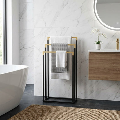 Bathroom Solutions Handdoekrek 45x23x85 cm Metaal/Bamboe/Zwart