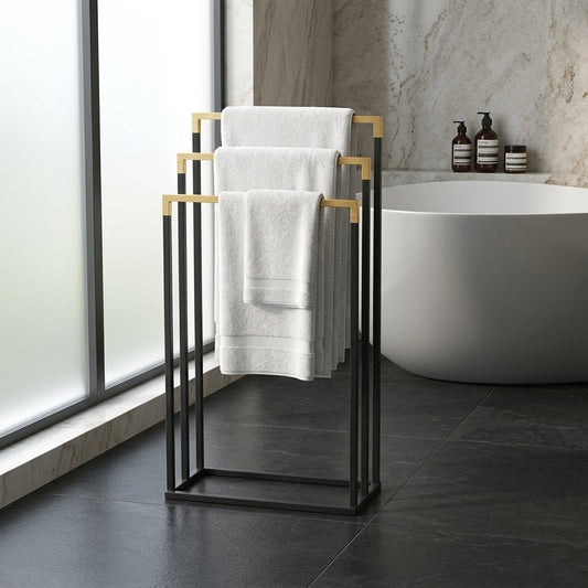 Bathroom Solutions Handdoekrek 45x23x85 cm Metaal/Bamboe/Zwart
