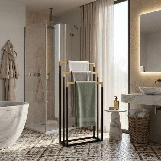 Bathroom Solutions Handdoekrek 45x23x85 cm Metaal/Bamboe/Zwart