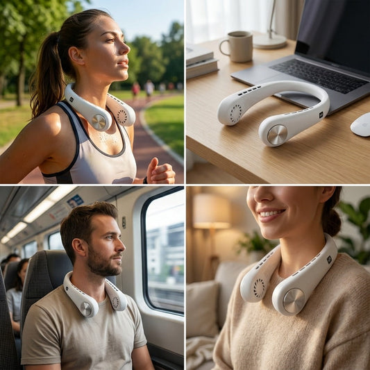 Nieuwe mini-nekventilator draagbaar, bladeloos, hangend om de nek, oplaadbare lucht