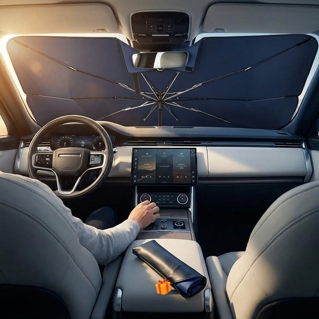 Auto Zonnescherm Windscherm Paraplu met 360° Draaibare Buigbare Handgreep