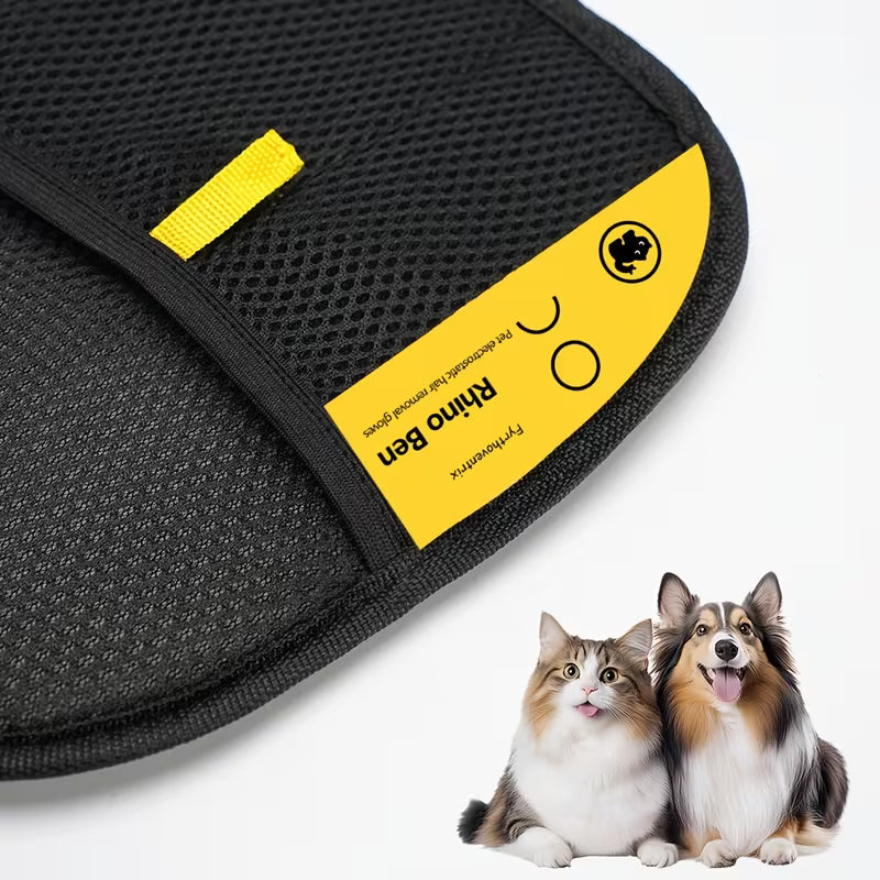 2-in-1 Pet Hair Removal Grooming Gloves with Reusable Lint Roller